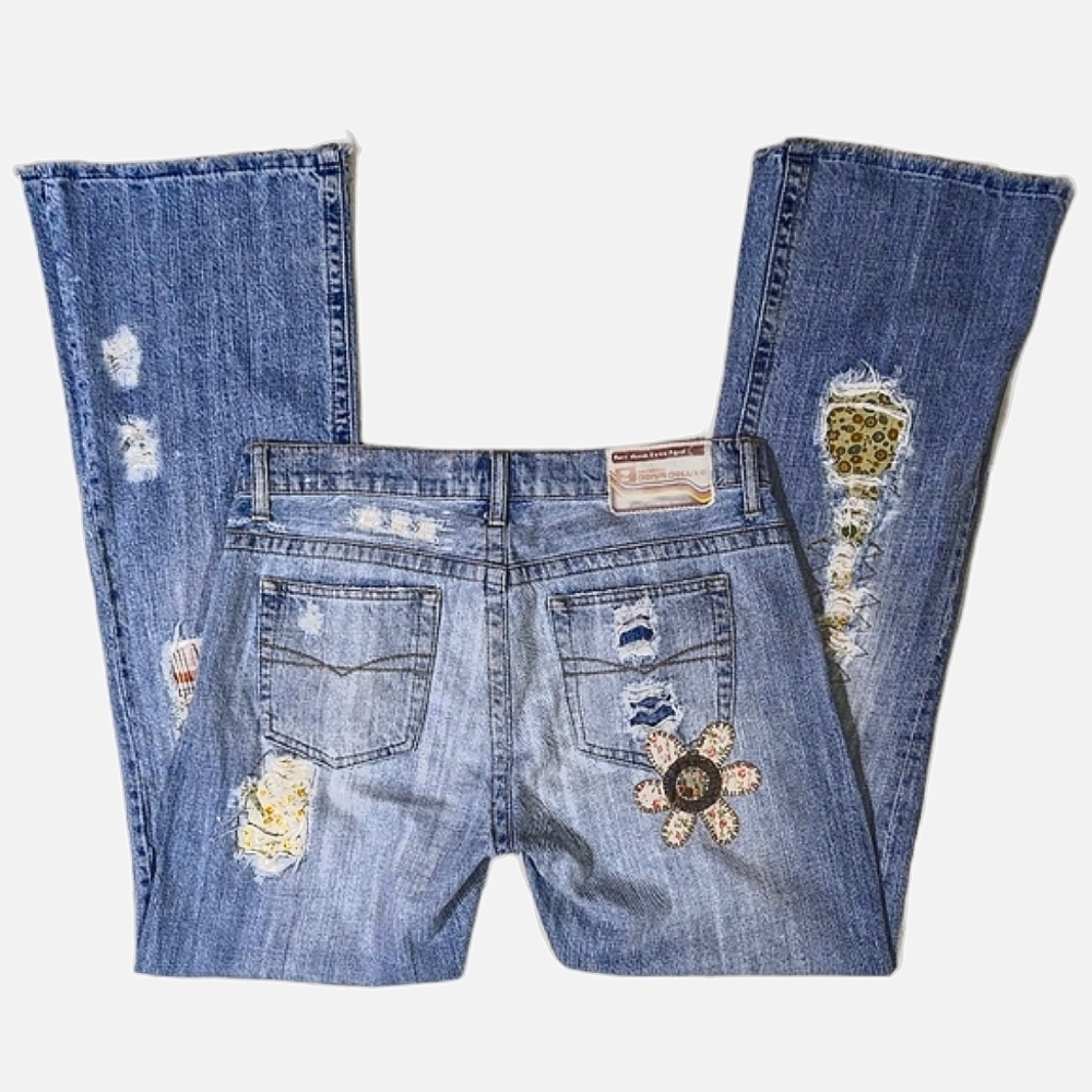 Vintage 90s Z-Cavaricci Extra Aged Patchwork Jeans - Size 7- See Description